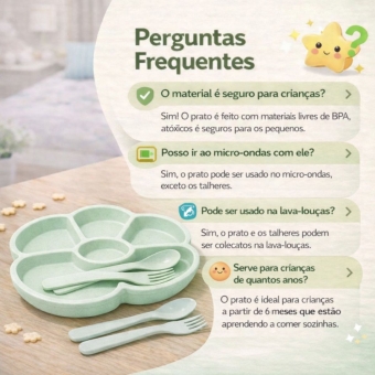 Prato Infantil Com Divisorias Flor Garfo E Colher BPA Free
