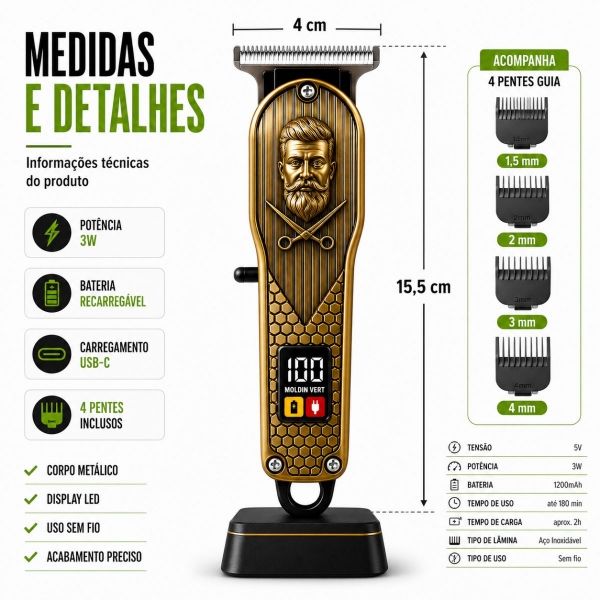 Maquina Cabelo Profissional Com Display Led E Aparador Nariz