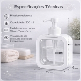 Dispenser Sabonete Líquido 300ml Quadrado Banheiro Cozinha - Branco