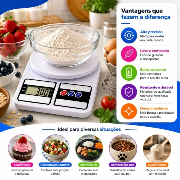 (KT) Kit balança cozinha + faca inox 24cm + amolador de faca