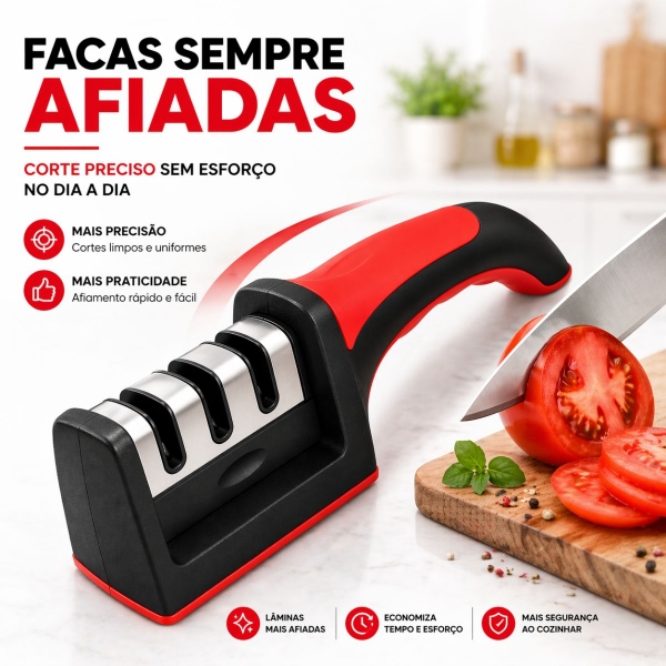 Afiador amolador facas e laminas 3 em 1 profissional