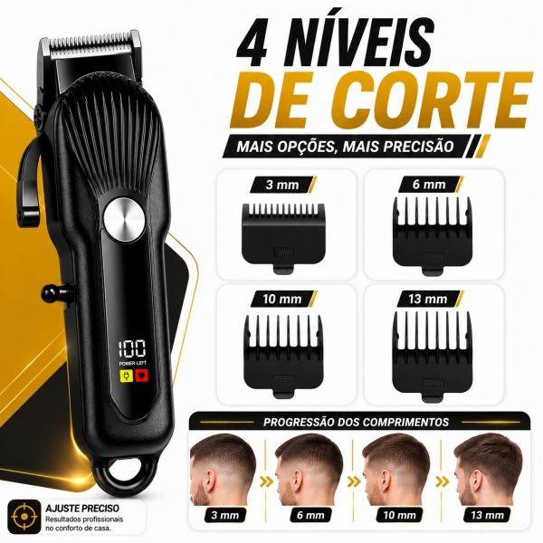 Máquina de Cortar Cabelo Profissional Display Digital 5w