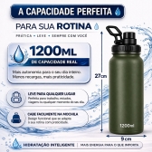 Garrafa Térmica Inox 1200ml Parede Dupla Isolamento a Vácuo Antivazamento com Alça 180° - Verde Militar