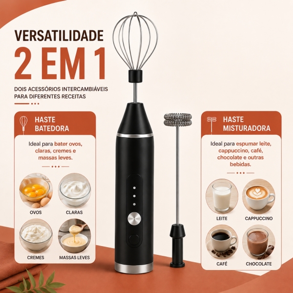 Mixer Elétrico Portátil Com 2 Batedores 3 Velocidades Usb