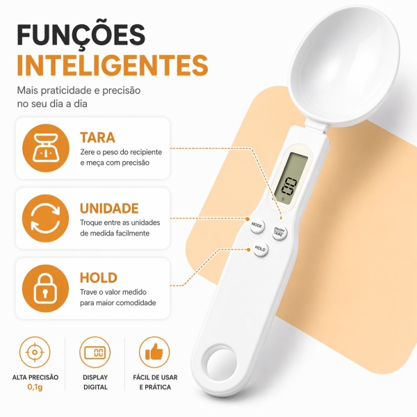 Colher Medida Balança Digital Eletrônica Cozinha Até 500g - Branca