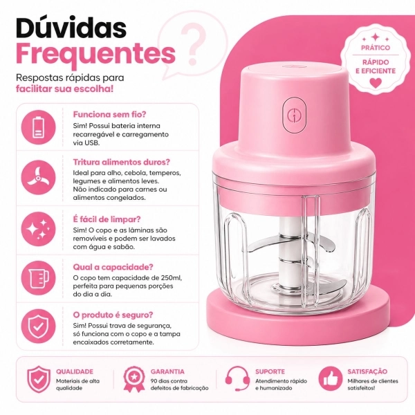 Mini Processador Moedor De Alimentos 250ml 3 Lâminas Usb