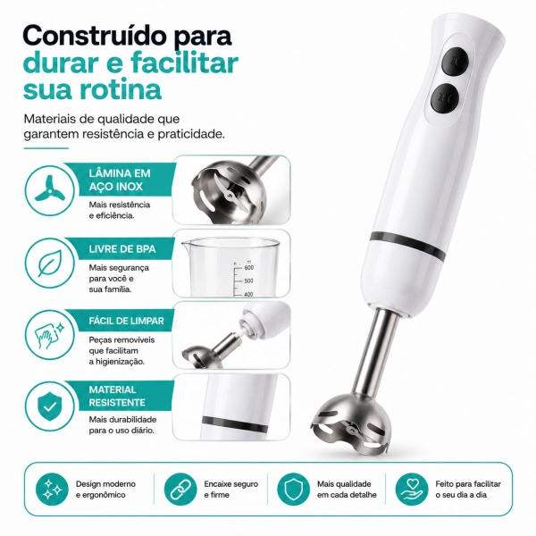 Mixer Portatil 3x1 250w Batedor Potente Triturador Bak -110v