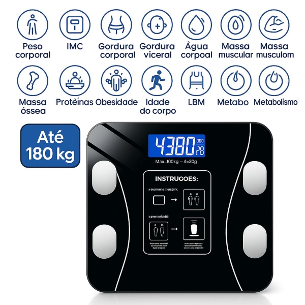Balança Bioimpedância Imc Digital Aplicativo Bluetooth 180kg