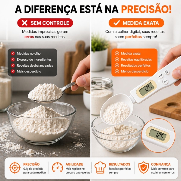 Colher Medida Balança Digital Eletrônica Cozinha Até 500g - Branca