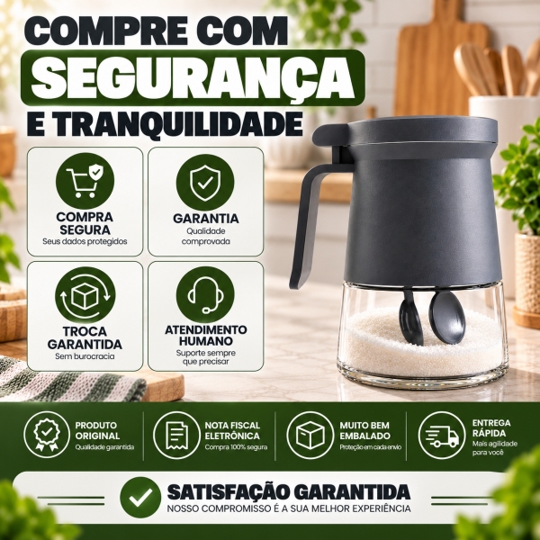 Açucareiro de Vidro 350ml com Tampa Vedada e Colher Azul e Cinza - Cinza