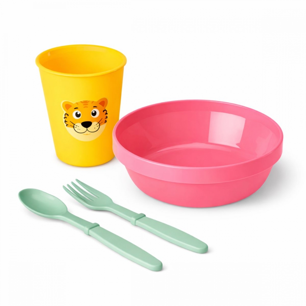 Kit Alimentação Infantil 4 Peças Bebê Livre BPA 0 a 24 Meses - Prato Vermelho