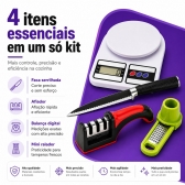 Kit Cozinha 4 Em 1 Balança Digital Faca Afiador Ralador