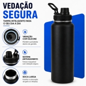 Garrafa Térmica Inox 1200ml Parede Dupla Isolamento a Vácuo Antivazamento com Alça 180° - Preta