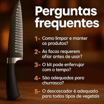 Kit Facas Cozinha 6 Peças Aço Inox Com Tesoura e Descascador