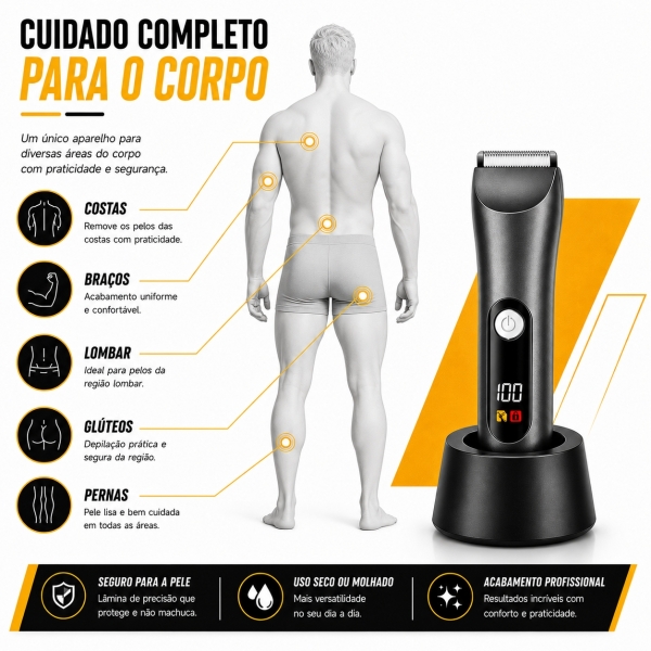 Depilador Masculino Partes Intimas Portátil À Prova D´ Água - Cinza/Prata