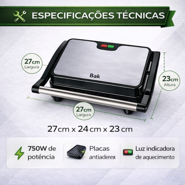 Grill Sanduicheira Press Gourmet Ceramic Inox  Preto 750W