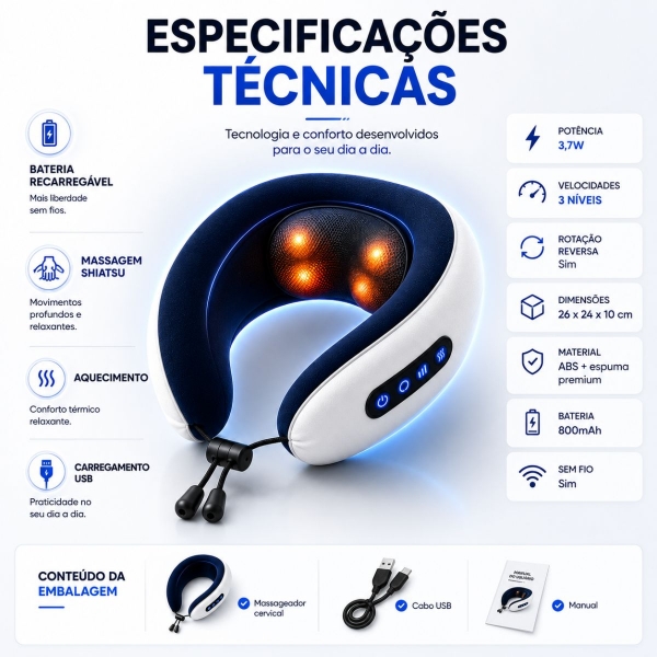 Almofada Massageador Para pescoço - Azul