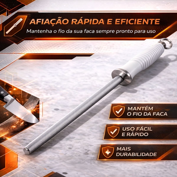 Kit Churrasco Profissional 3 Peças Faca Garfo Chaira Aço Inox