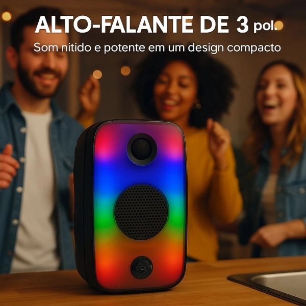 Caixa de Som Bluetooth Portátil 12W Potente com Luz