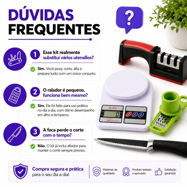 Kit Cozinha 4 Em 1 Balança Digital Faca Afiador Ralador