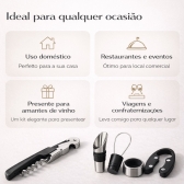 Kit Acessórios para Vinho 5 Peças Saca Rolhas e Dosador