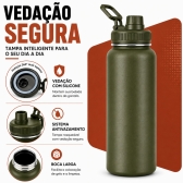 Garrafa Térmica Inox 1200ml Parede Dupla Isolamento a Vácuo Antivazamento com Alça 180° - Verde Militar