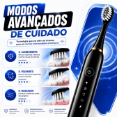 Escova Elétrica Sônica Recarregável USB IPX7 6 Modos + 4 Refis - Preto