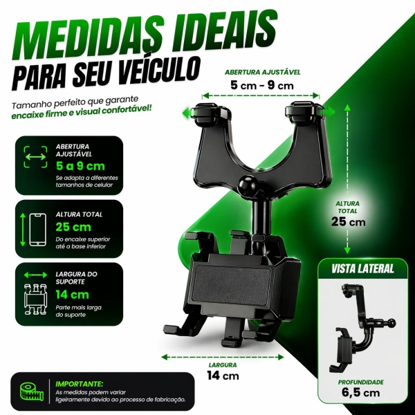 Suporte Para Celular Veicular De Retrovisor 360°