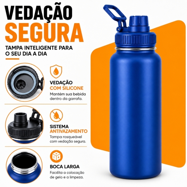 Garrafa Térmica Inox 1200ml Parede Dupla Isolamento a Vácuo Antivazamento com Alça 180° - Azul