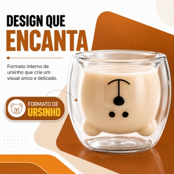 Copo Urso Vidro Duplo 250ml Café Chá Leite Parede Dupla