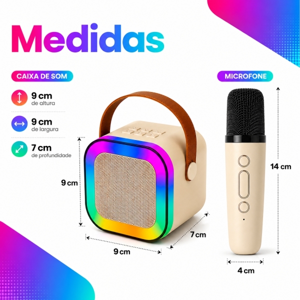Caixa de Som Bluetooth Portátil 20W com Microfone Sem Fio RGB USB Cartão TF AUX Karaokê