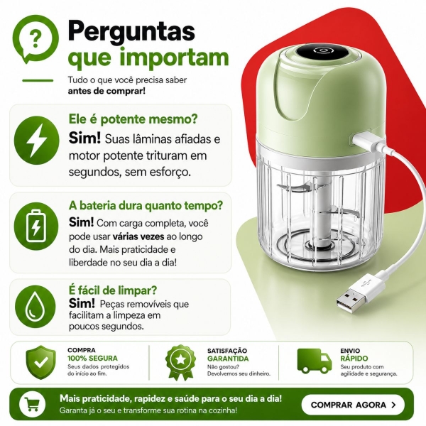 Mini Processador de Alimentos - Triturador Elétrico