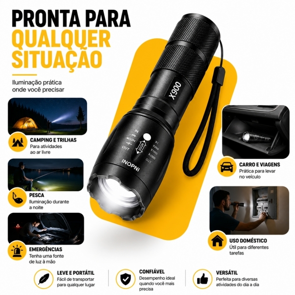 Lanterna Tática X900 Recarregável Zoom LED Potente