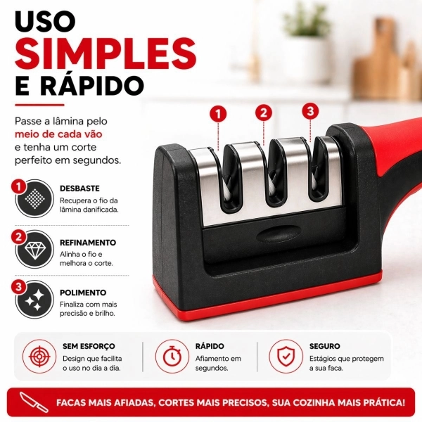 (KT) Kit balança cozinha + faca inox 24cm + amolador de faca