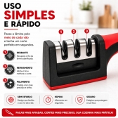Kit Faca Serrilhada 24cm Inox Profissional Com Afiador 3 Estagios E Balanca Digital 10kg