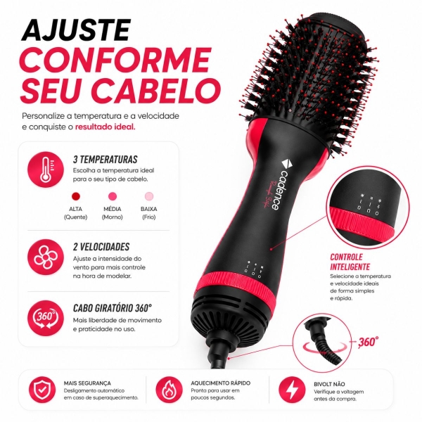Escova secadora 4 em 1 Cadence Ceramica Ionizada Turmalina