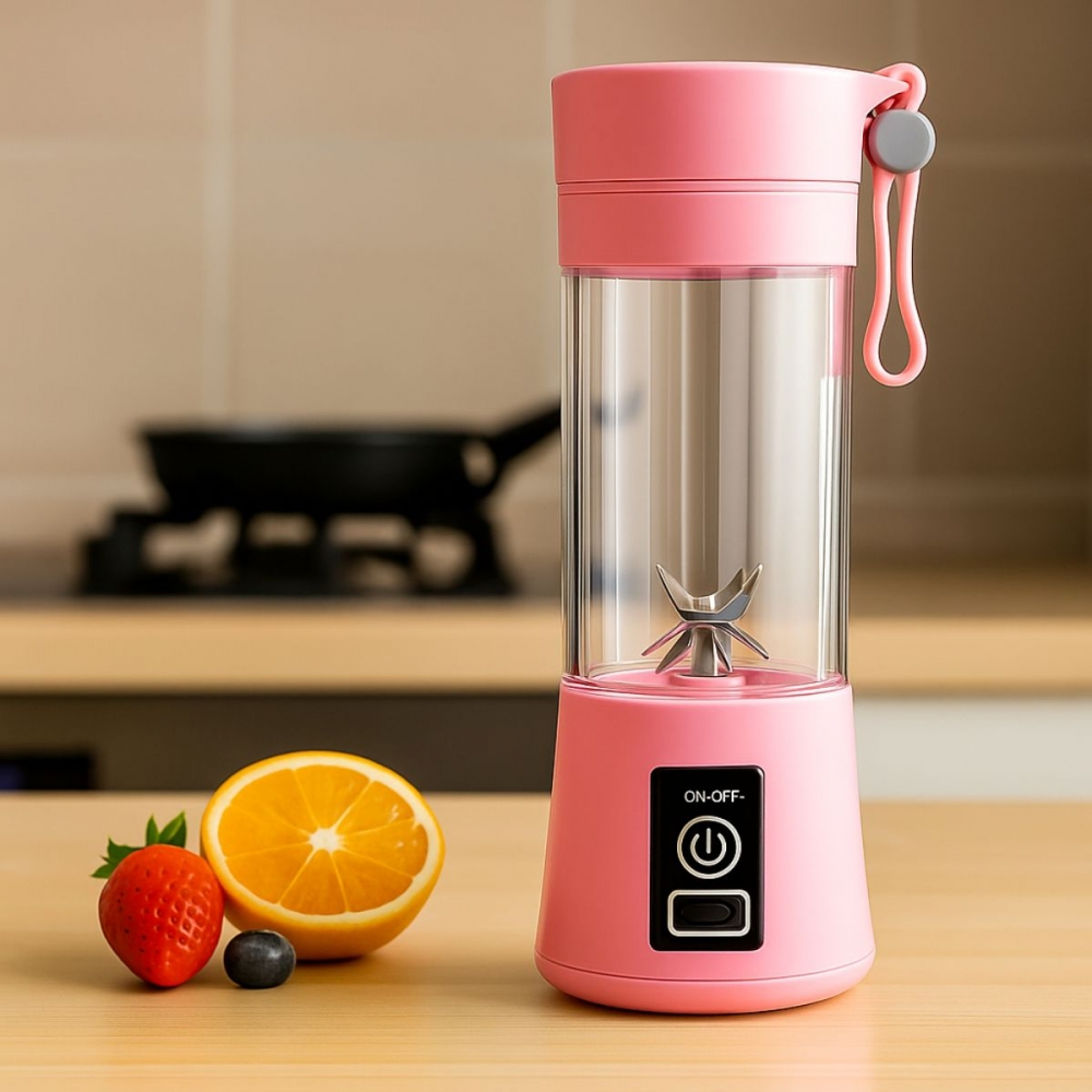Mini Liquidificador Portátil Recarregável 380ML 6 Laminas - Rosa