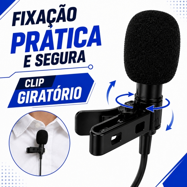 Microfone de Lapela P3 com Fio 2,5m para Celular e PC