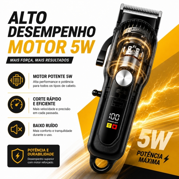 Máquina de Cortar Cabelo Profissional Display Digital 5w