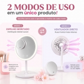 Espelho Maquiagem LED Com Ventilador 5x Aumento Touch Recarregável