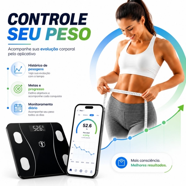 Balança Bioimpedância Imc Digital Aplicativo Bluetooth 180kg