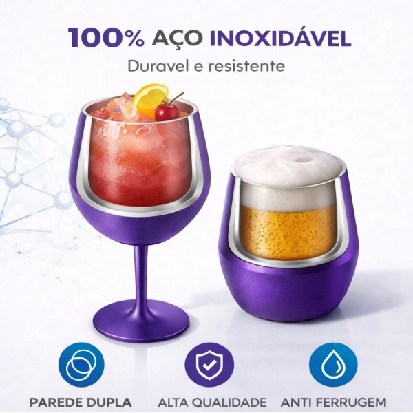 Copo Térmico 2 em 1 Aço Inox 400ml Taça Bebida Fria Quente - Roxo