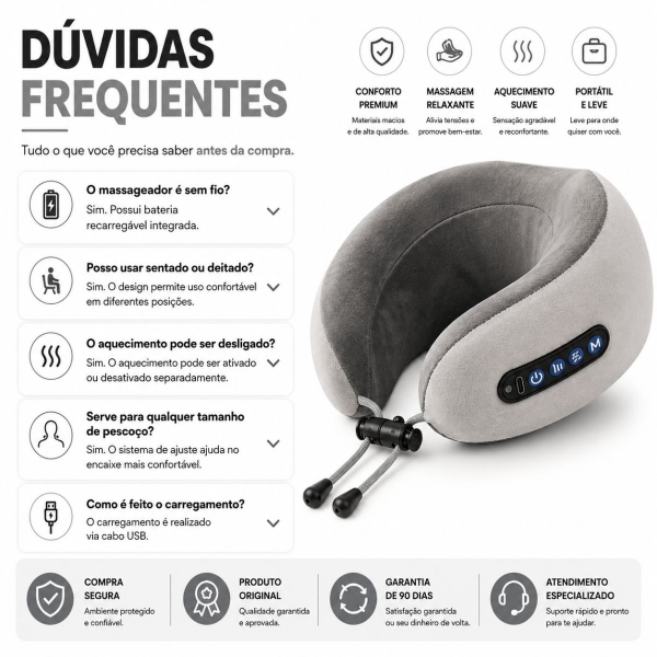 Almofada Massageador Para pescoço - Cinza
