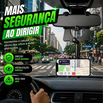 Suporte Para Celular Veicular De Retrovisor 360°