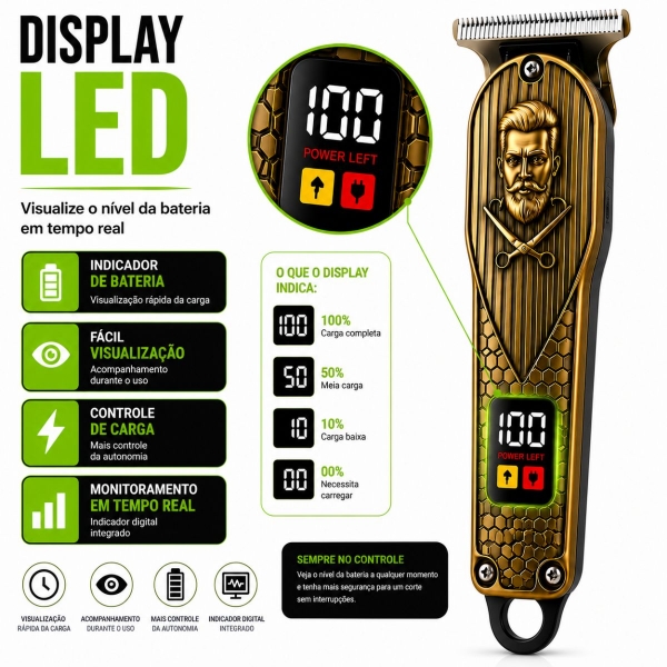 Maquina Cabelo Profissional Com Display Led E Aparador Nariz
