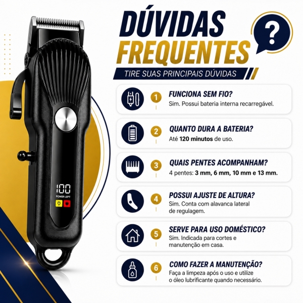 Máquina de Cortar Cabelo Profissional Display Digital 5w