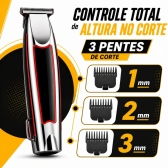 Kit Máquina de Acabamento Profissional 3W + Barbeador Elétrico Shaver 5W Sem Fio com Display LED 3 Pentes USB Lâmina T