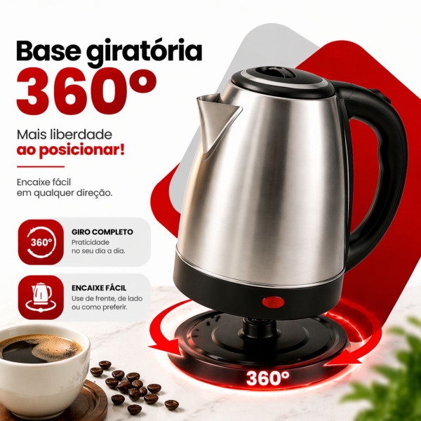 Chaleira Elétrica Inox 1,8 Litros Jarra Bule BAK Cor Prata
