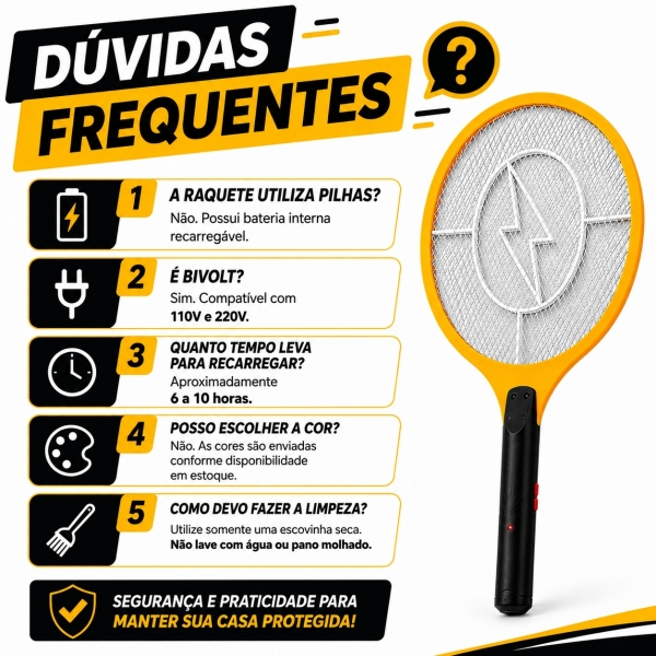 Raquete Elétrica Mata Mosquito Recarregável Bivolt Resistente