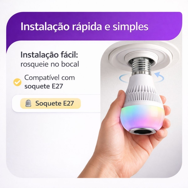 Lampada Bluetooth Caixa De Som Led RGB 12W Controle Remoto